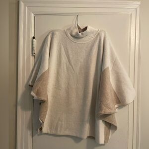 Note di Anita Merino Wool Cashmere Blend Sweater Poncho OS Cream Tan